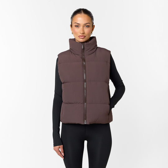 Women's Coffee Core Gilet Closure London Front View