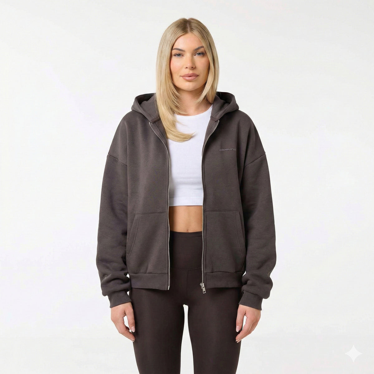Tonal Core Logo Zip Hoodie | Dark Coffee – Closure London