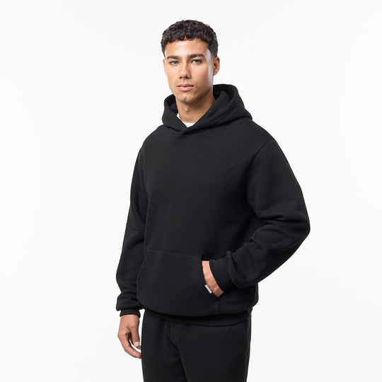 Men's Black Relaxed Fit Hoodie Closure London Front View