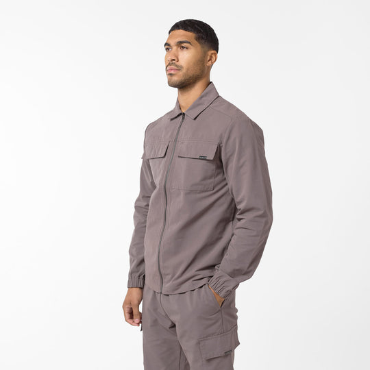 Men's Brown Smart Utility Overshirt Closure London Front View