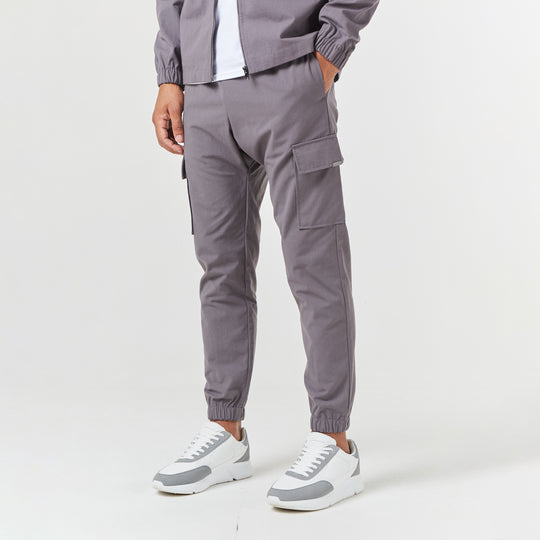 Men's Charcoal Smart Utility Cargo Pant Closure London Front View