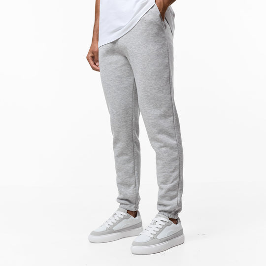 Men's Grey Marl Relaxed Fit Cuffed Jogger Closure London Front View