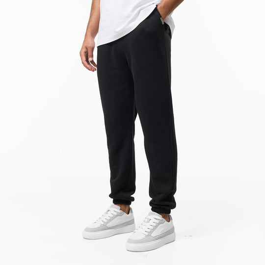 Men's Black Relaxed Fit Cuffed Jogger Closure London Front View