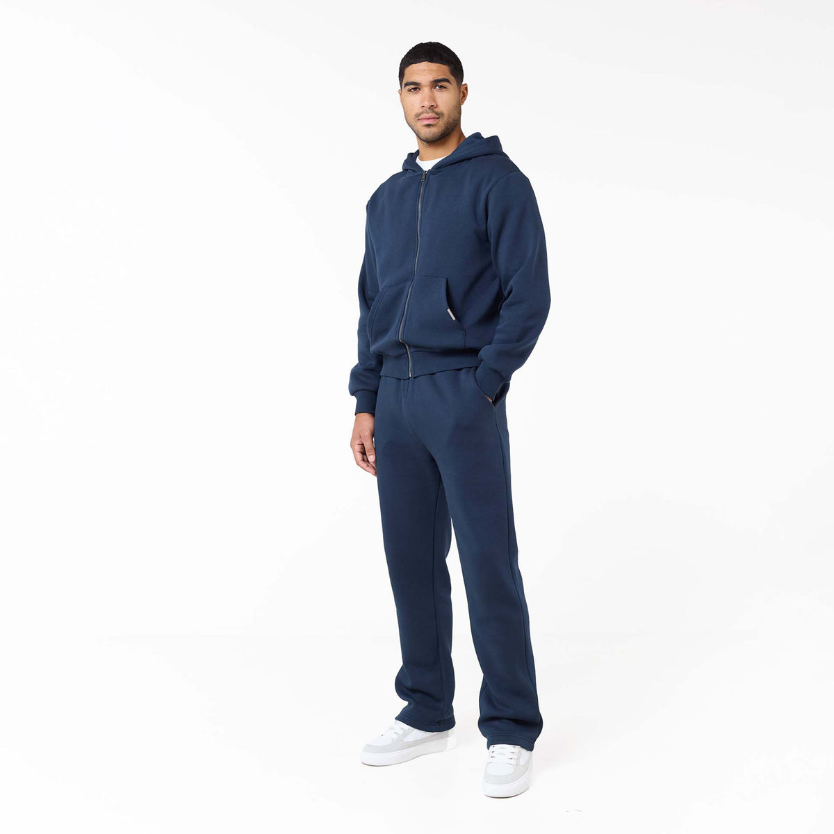 メンズウェア HIIT CHECK BEACH NAVY Relaxed Fit FZ Open Hem Tracksuit | Navy – Closure London
