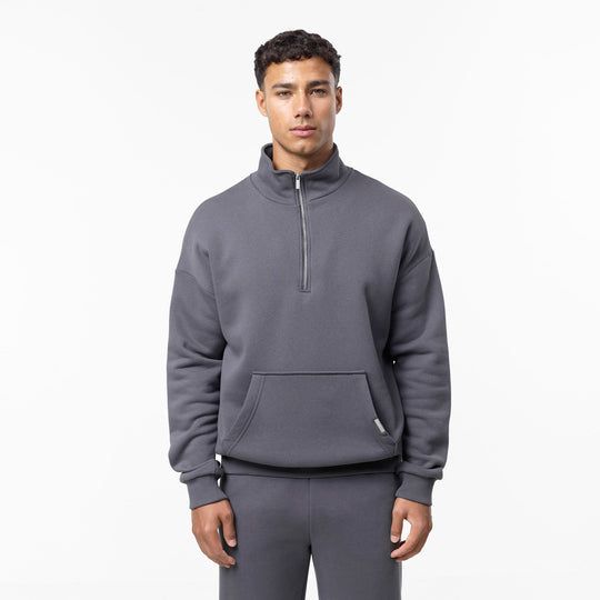 Men's Graphite Relaxed Fit 1/4 Zip Fleece Closure London Front View