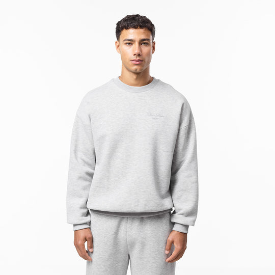 Men's Grey Marl Tonal Signature Sweatshirt Closure London Front View