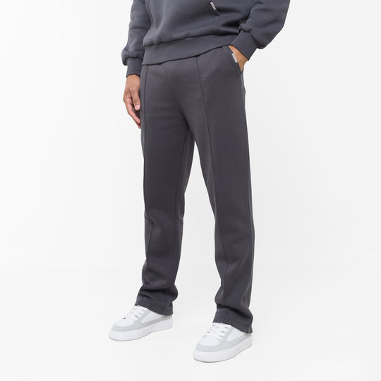 Men's Dark Grey Pleated Open Hem Jogger Closure London Front View