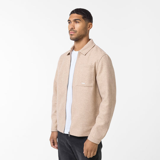 Men's Stone Wool Zip Overshirt Closure London Front View