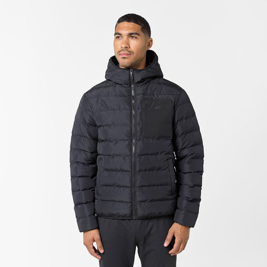 Men's Black Slim Quilted Puffer Closure London Front View