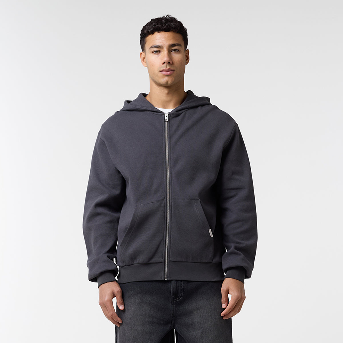 Waffle Full Zip Hoodie | Charcoal – Closure London Waffle Full Zip Hoodie | Charcoal – Closure London