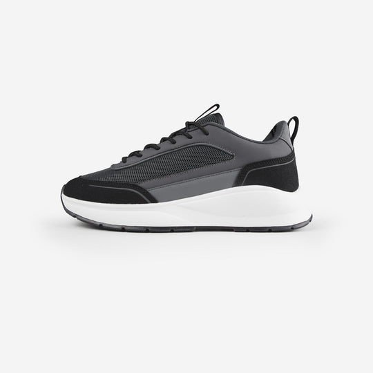 Men's Black White Premium Tech Runner Closure London Front View