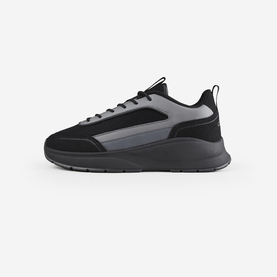 Men's Black Grey Premium Tech Runner Closure London Front View