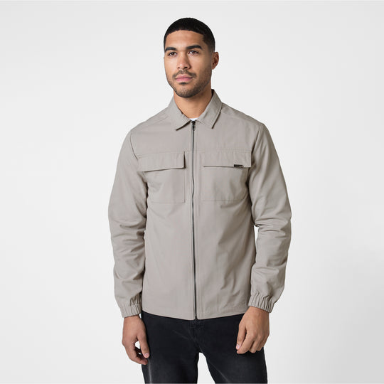 Men's Washed Stone Smart Utility Overshirt Closure London Front View