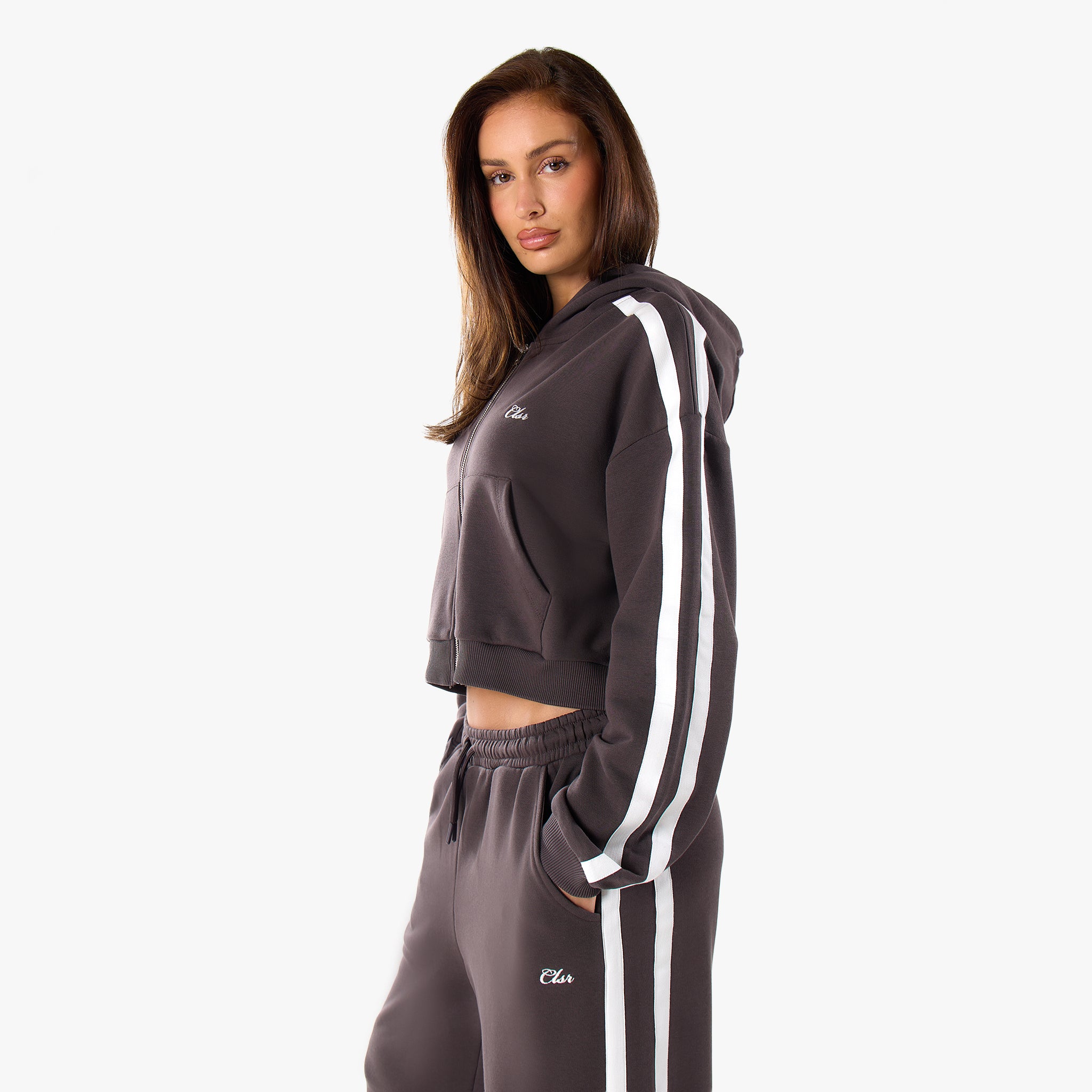 Stripe Full Zip Hoodie | Espresso – Closure London