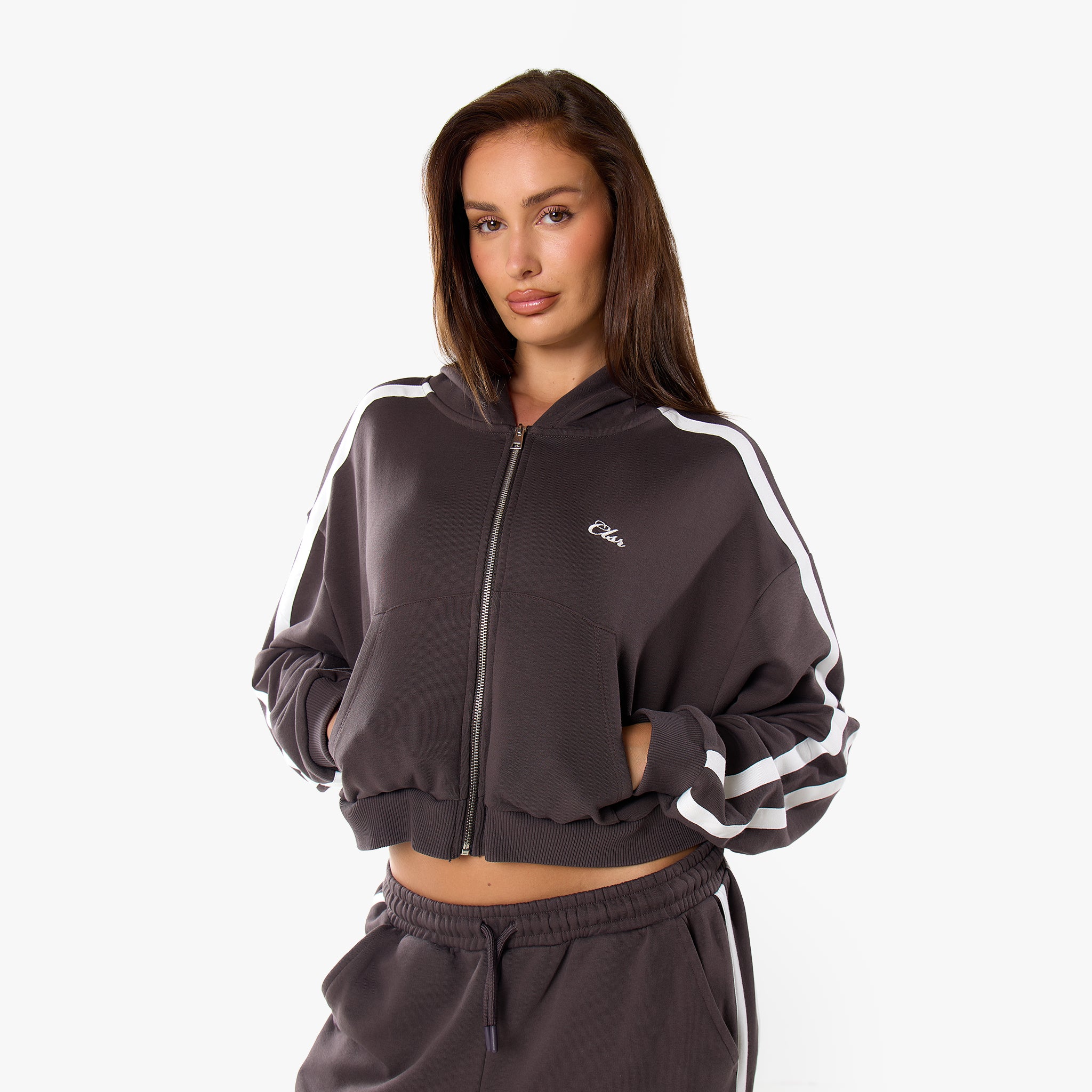 Stripe Full Zip Hoodie | Espresso – Closure London