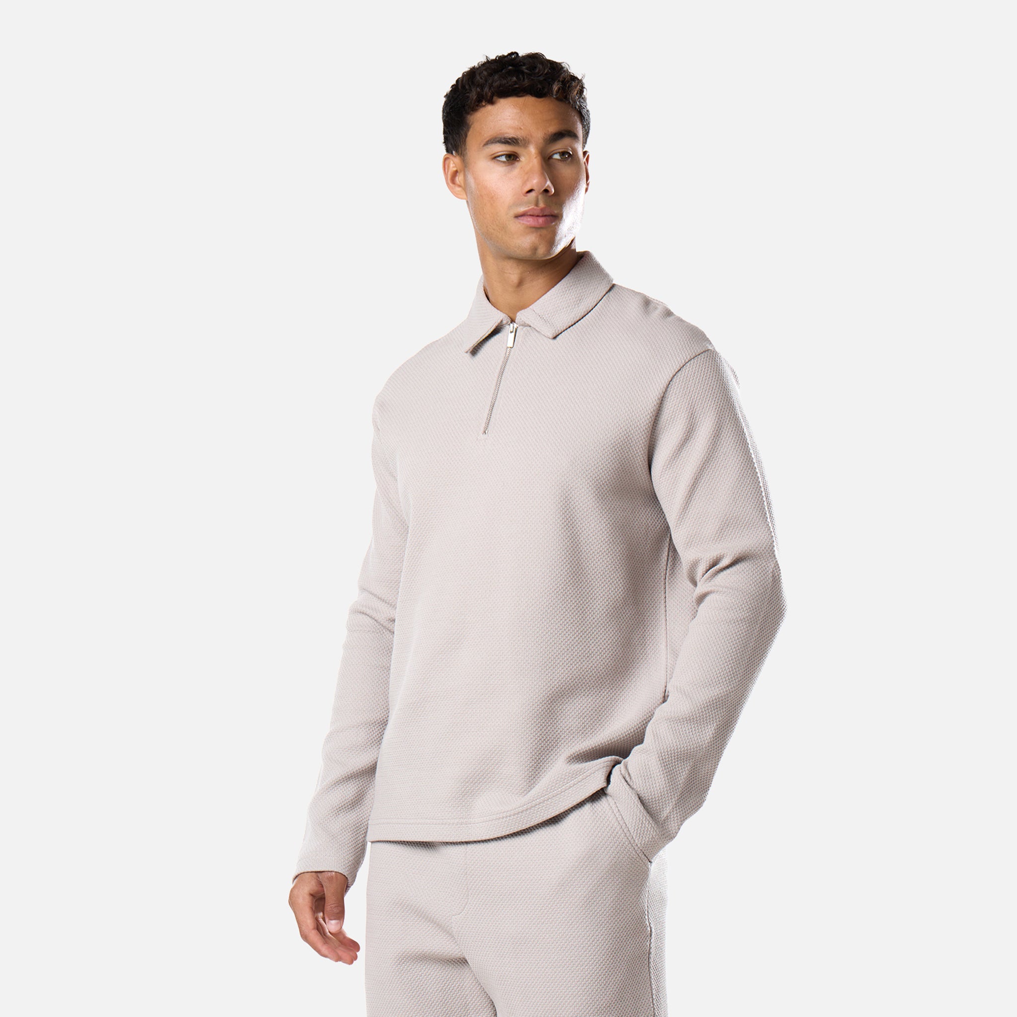 Long Sleeve Textured Polo | Stone – Closure London
