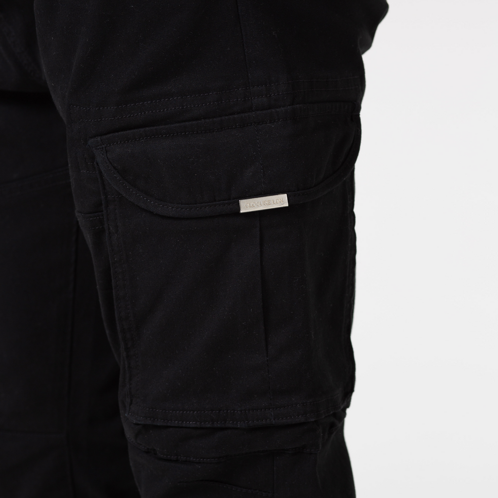close up of classic cargo pants pocket with logo tag attached