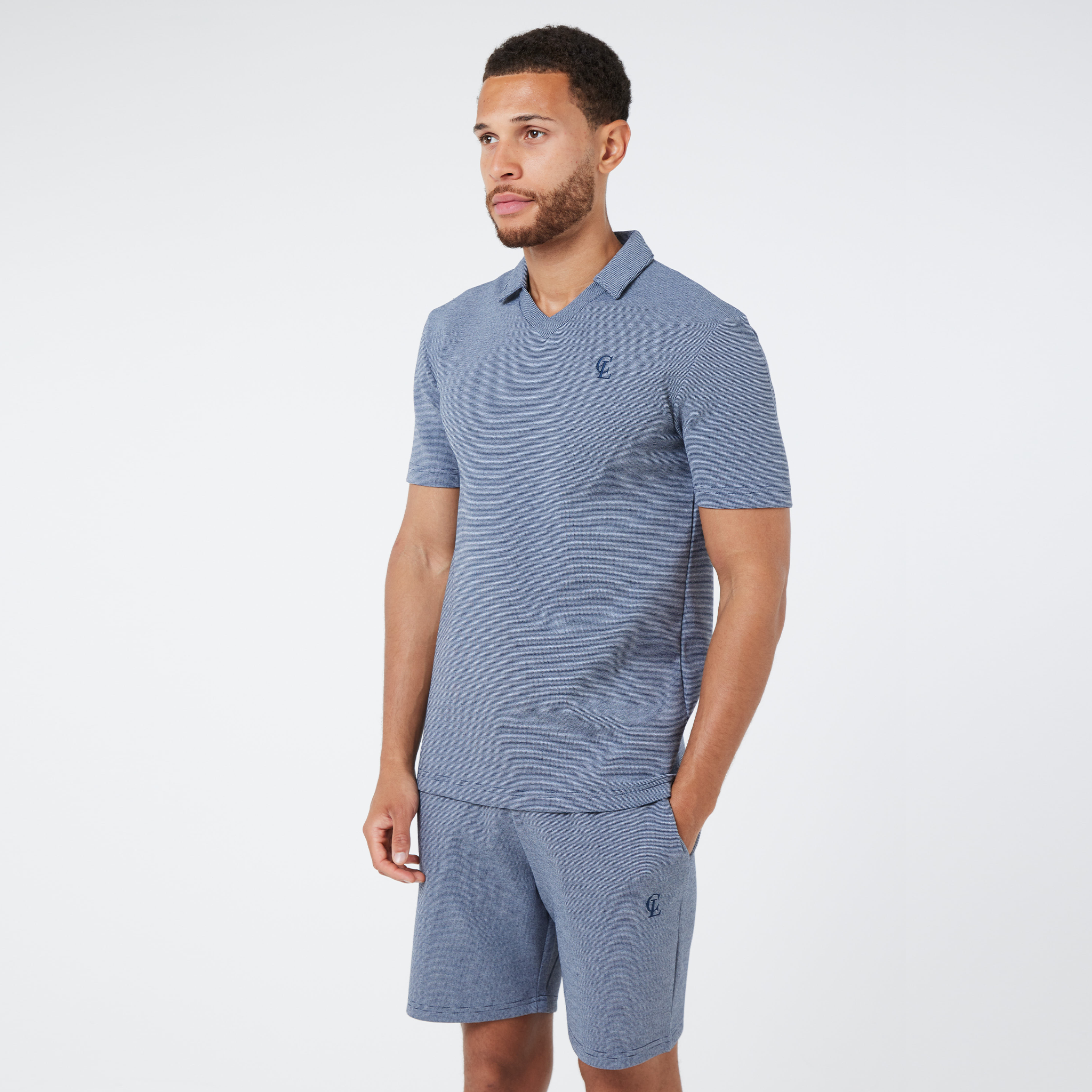 Waffle Revere Polo Shirt Short Set Navy Closure London