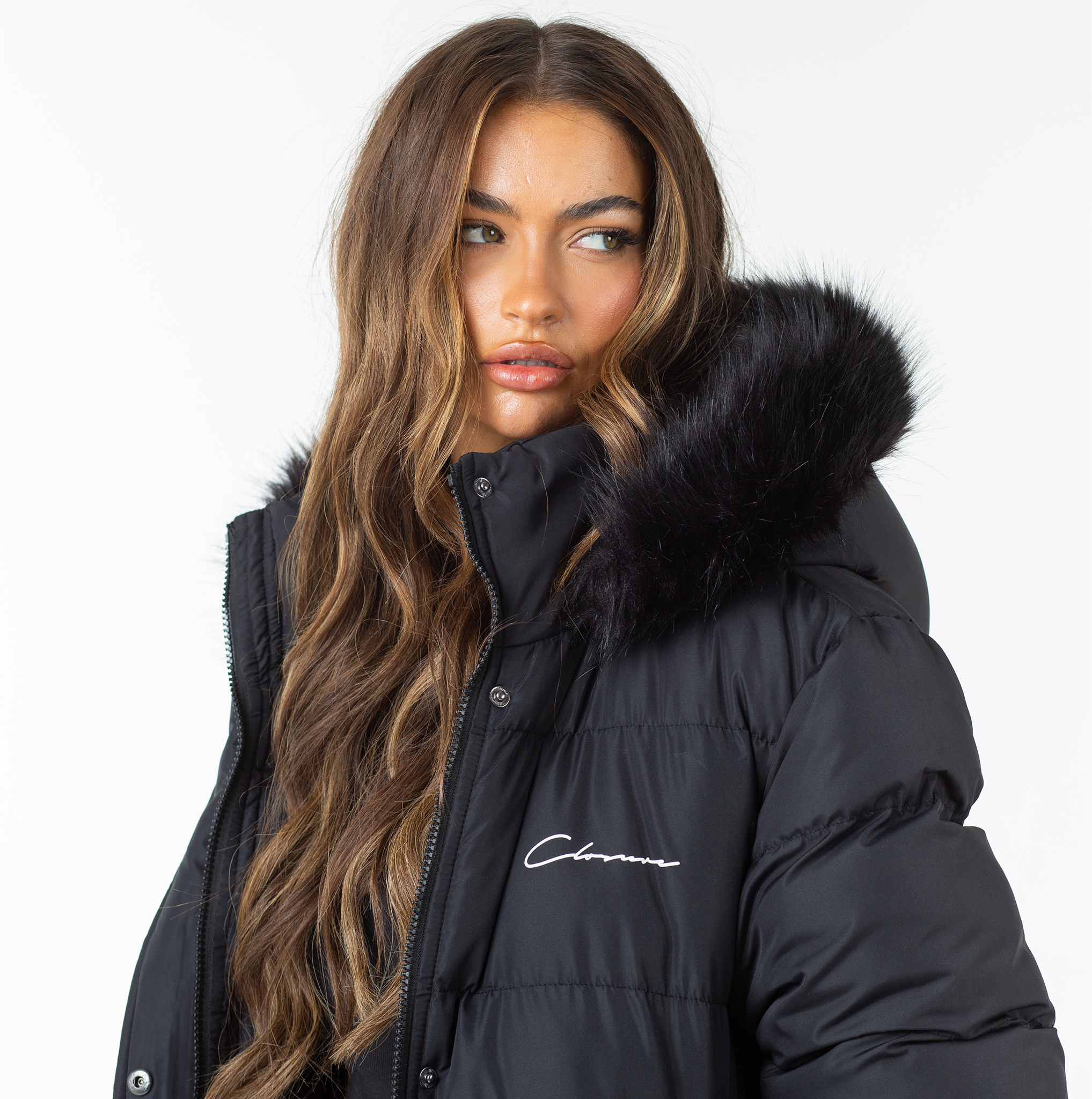Longline Faux Fur Parka Black Closure London
