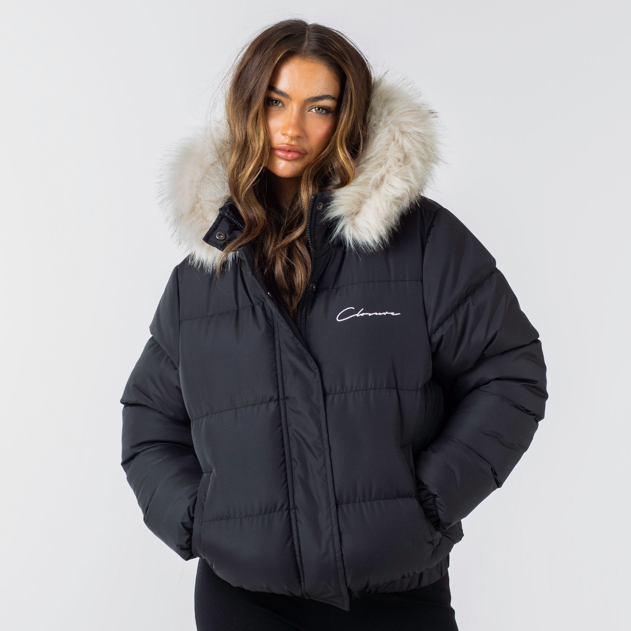 Faux Fur Cropped Parka Black