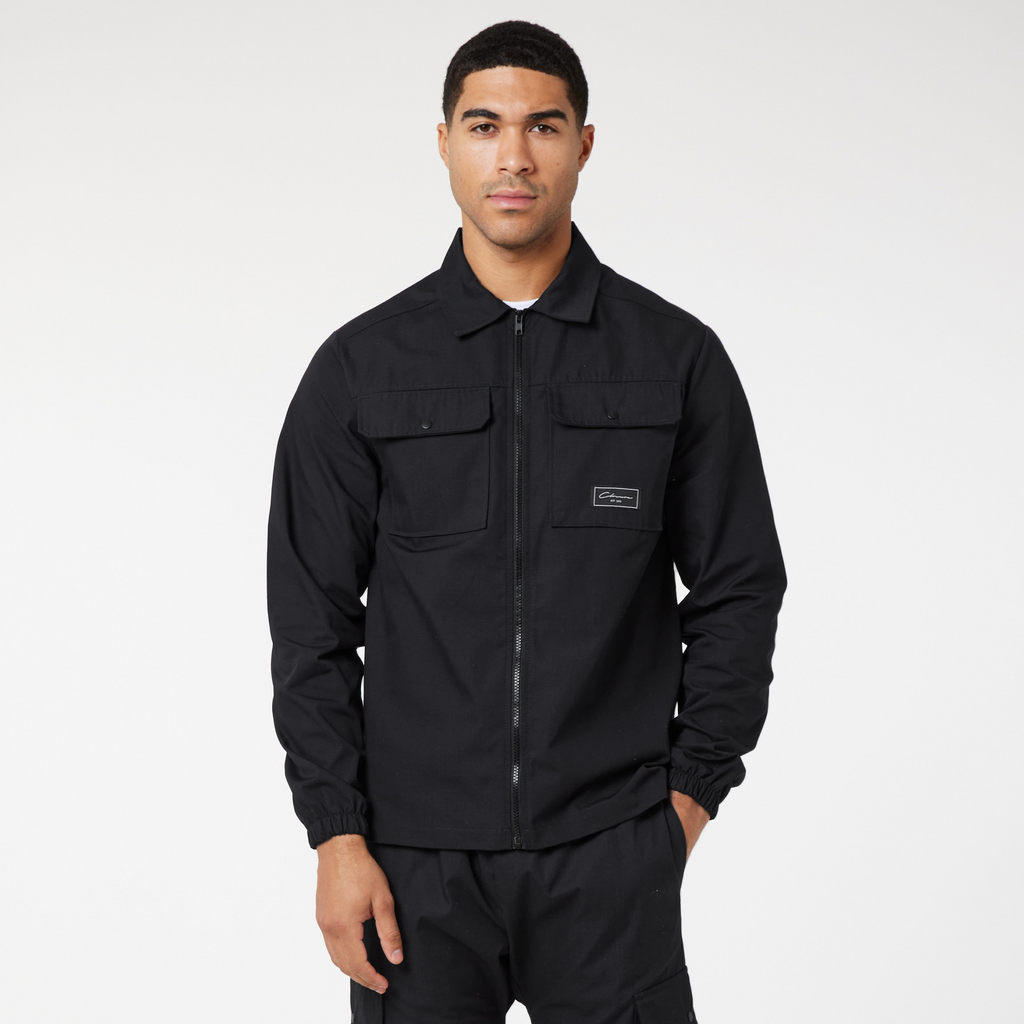 Men's utility overshirt jacket zipped with two pockets and small logo