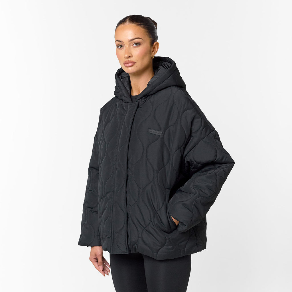 Women's  Black Onion Quilt Puffer    Closure London  Front View