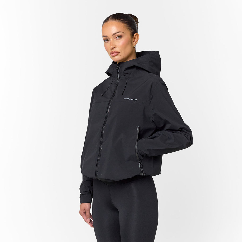 Women's  Black Outdoor Performance Jacket  Closure London Front View