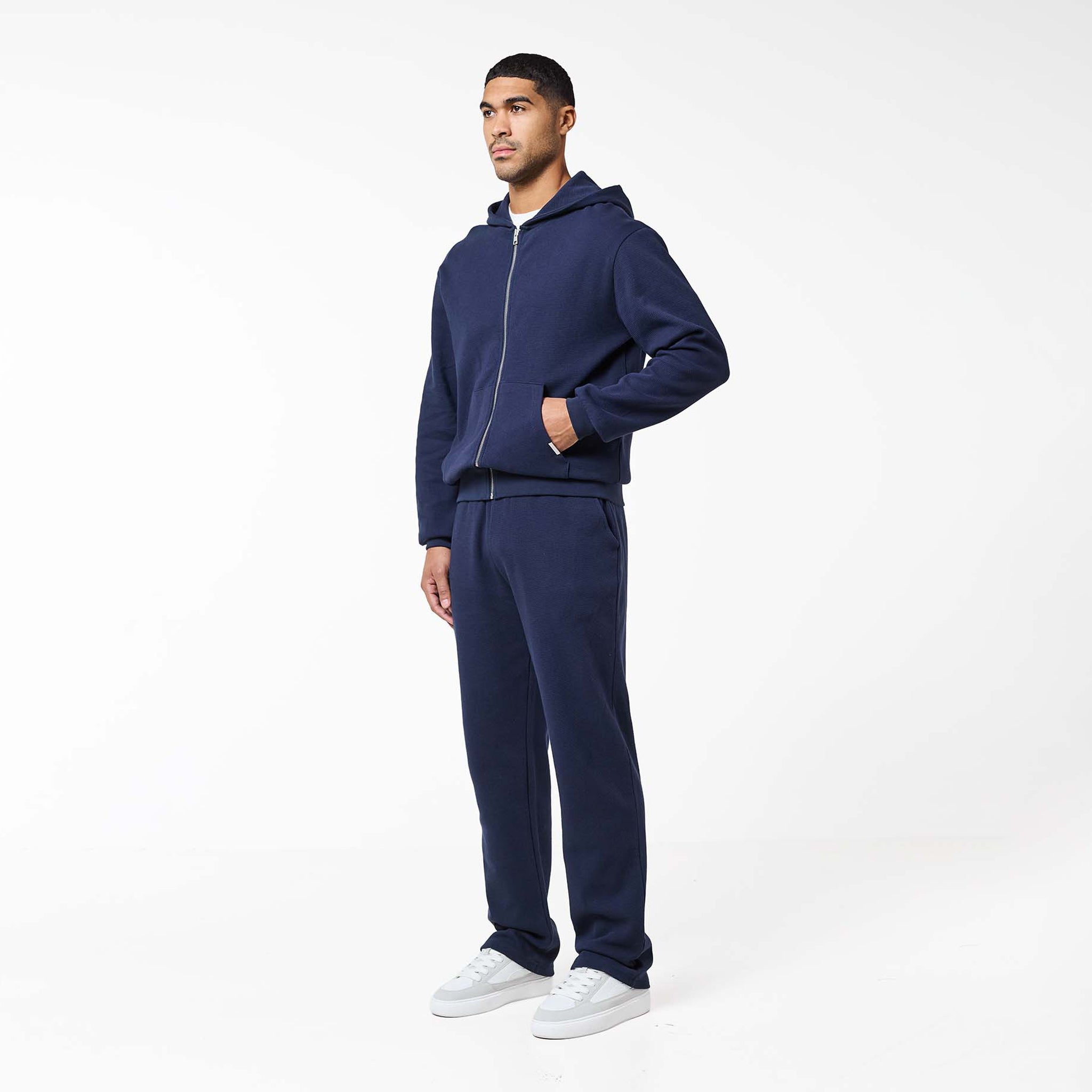 Waffle Knit Full Zip Tracksuit Navy – Closure London