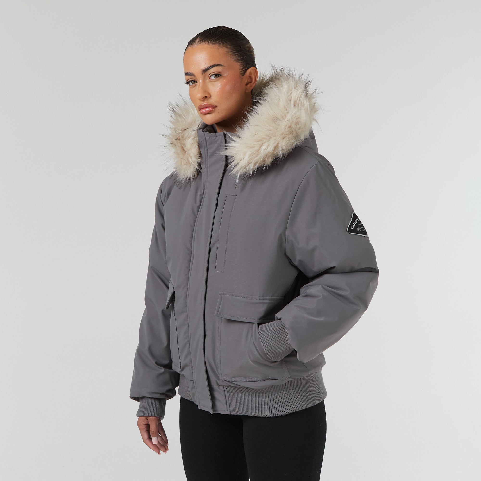 Faux Fur Cropped Parka Charcoal – Closure London