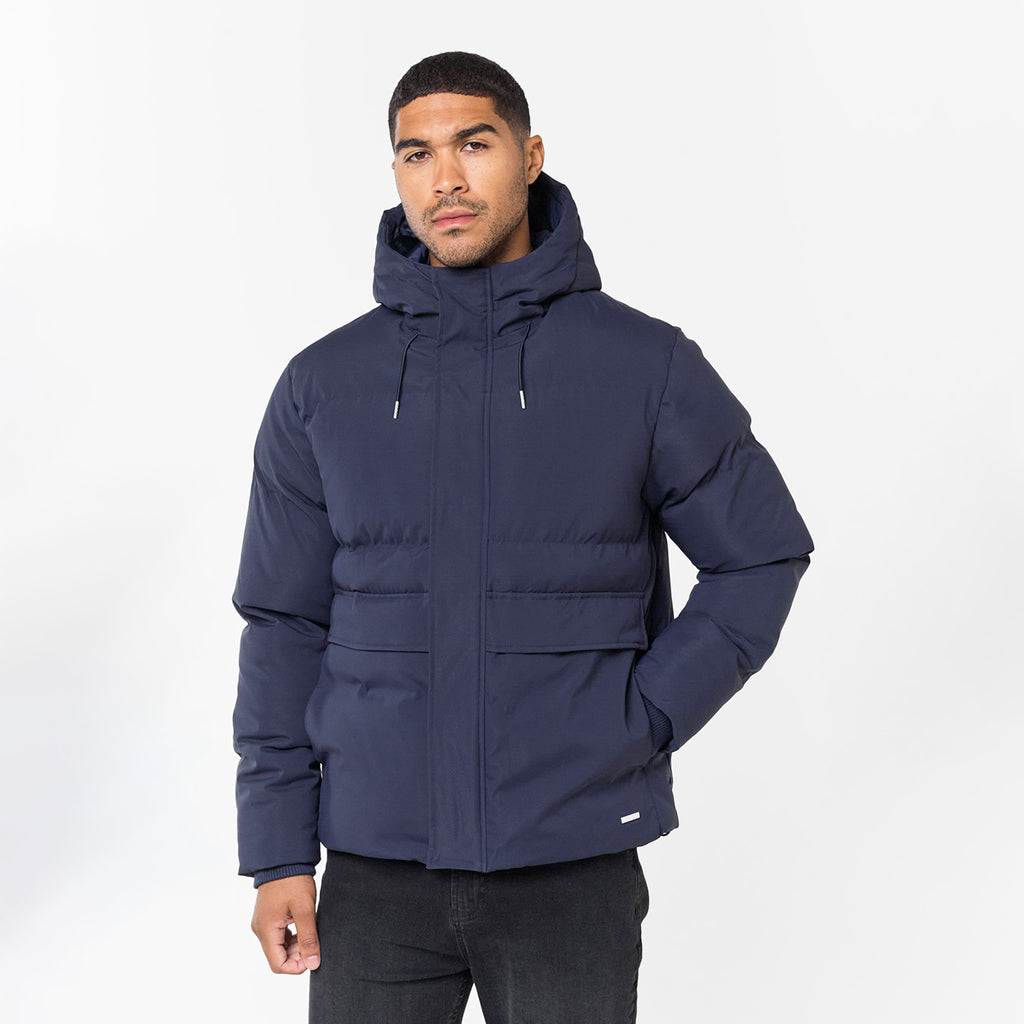 Men's Navy Utility Smart Puffer   Closure London  Front View