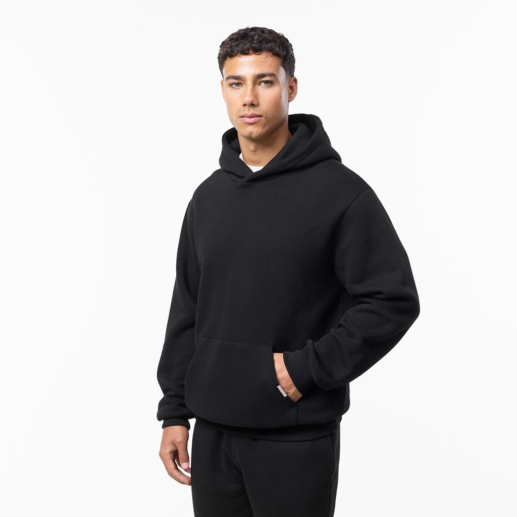 Men's Black Relaxed Fit Hoodie  Closure London Front View