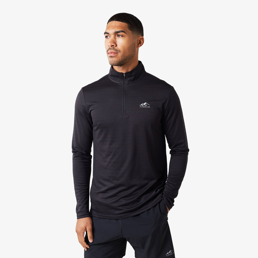 Men's  Black Core 1/4 Zip Performance Top  Closure London  Front View