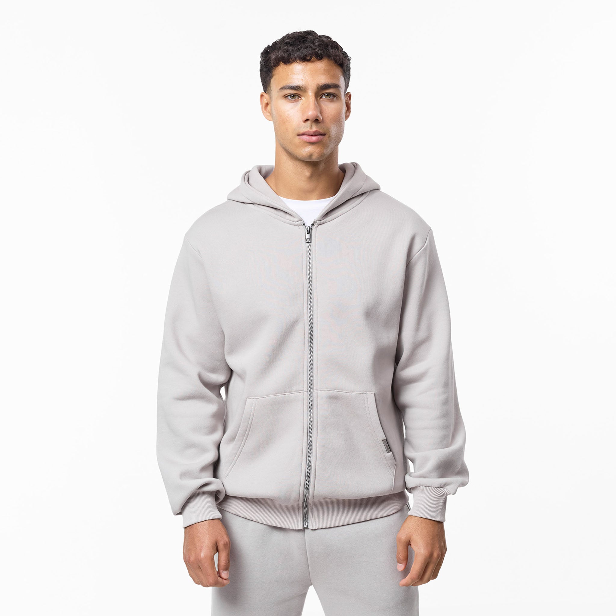 Relaxed Full Zip Hoodie | Stone – Closure London