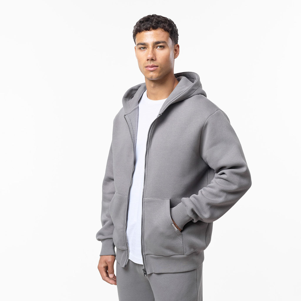 Men's Mid Grey Relaxed Full Zip Hoodie  Closure London  Front View