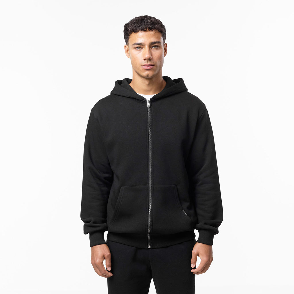 Men's  Black  Relaxed Full Zip Hoodie  Closure London  Front View