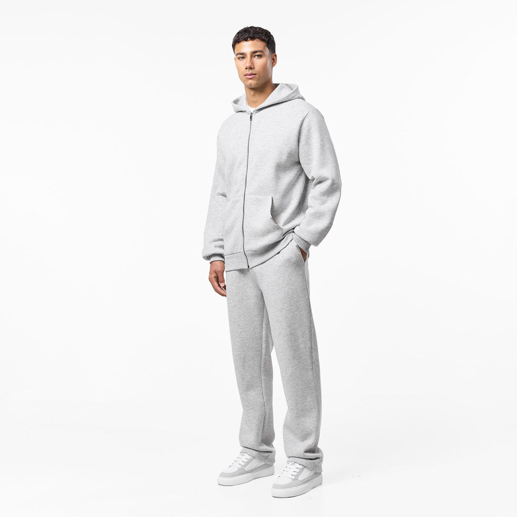 Men's  Grey Marl Relaxed Fit Full Zip Open Hem Tracksuit  Closure London  Front View