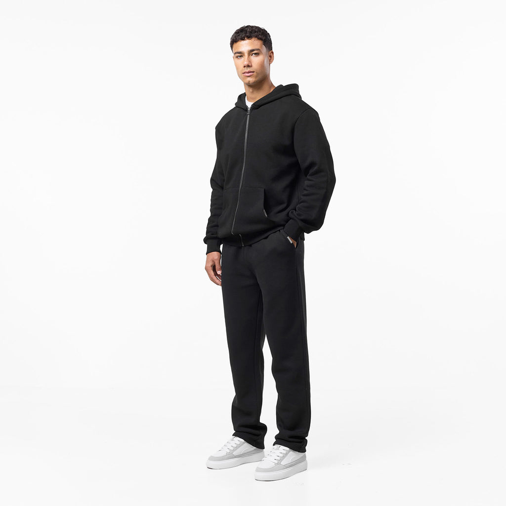 Men's  Black Relaxed Fit FZ Open Hem Tracksuit  Closure London  Front View