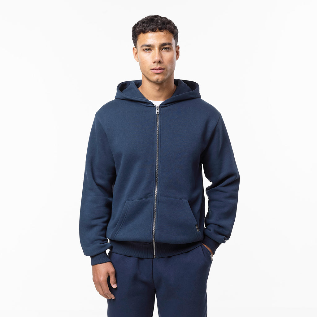 Relaxed Full Zip Hoodie | Navy – Closure London
