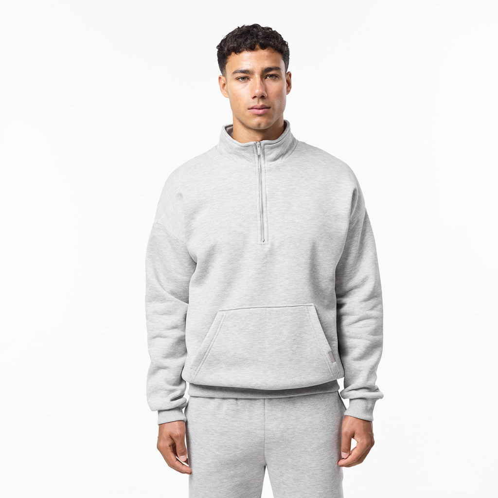 Men's  Grey Marl Relaxed Fit Hoodie  Closure London  Front View