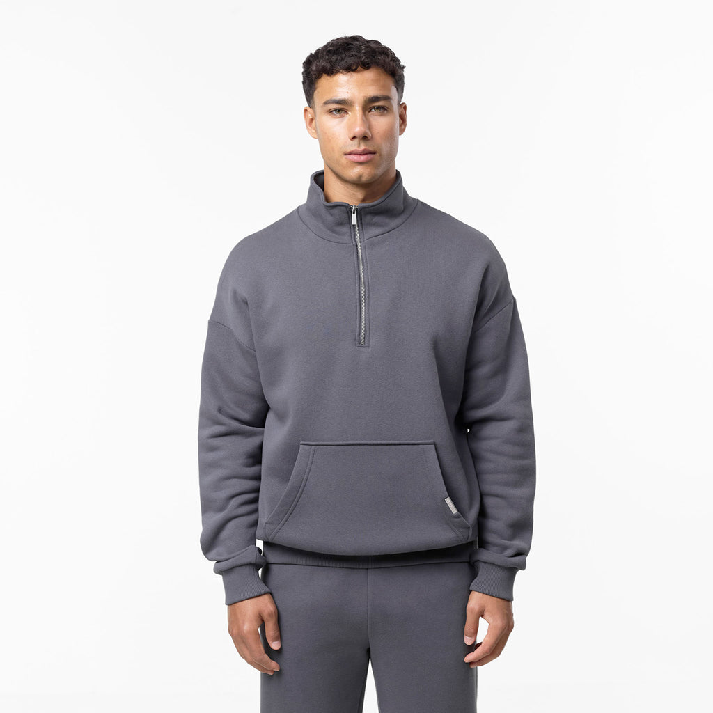 Men's  Graphite Relaxed Fit 1/4 Zip Fleece  Closure London  Front View