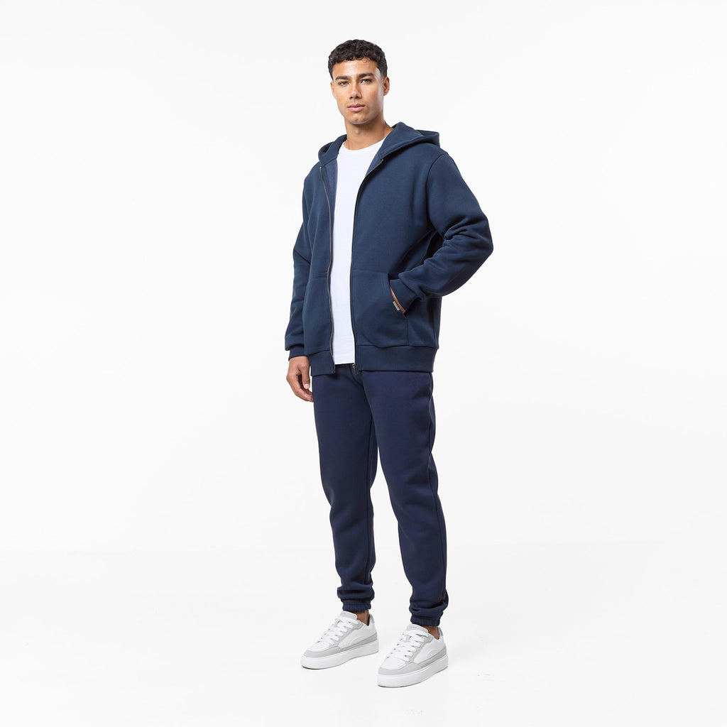 Men's Navy Relaxed Fit Full Zip Tracksuit Closure London Front View