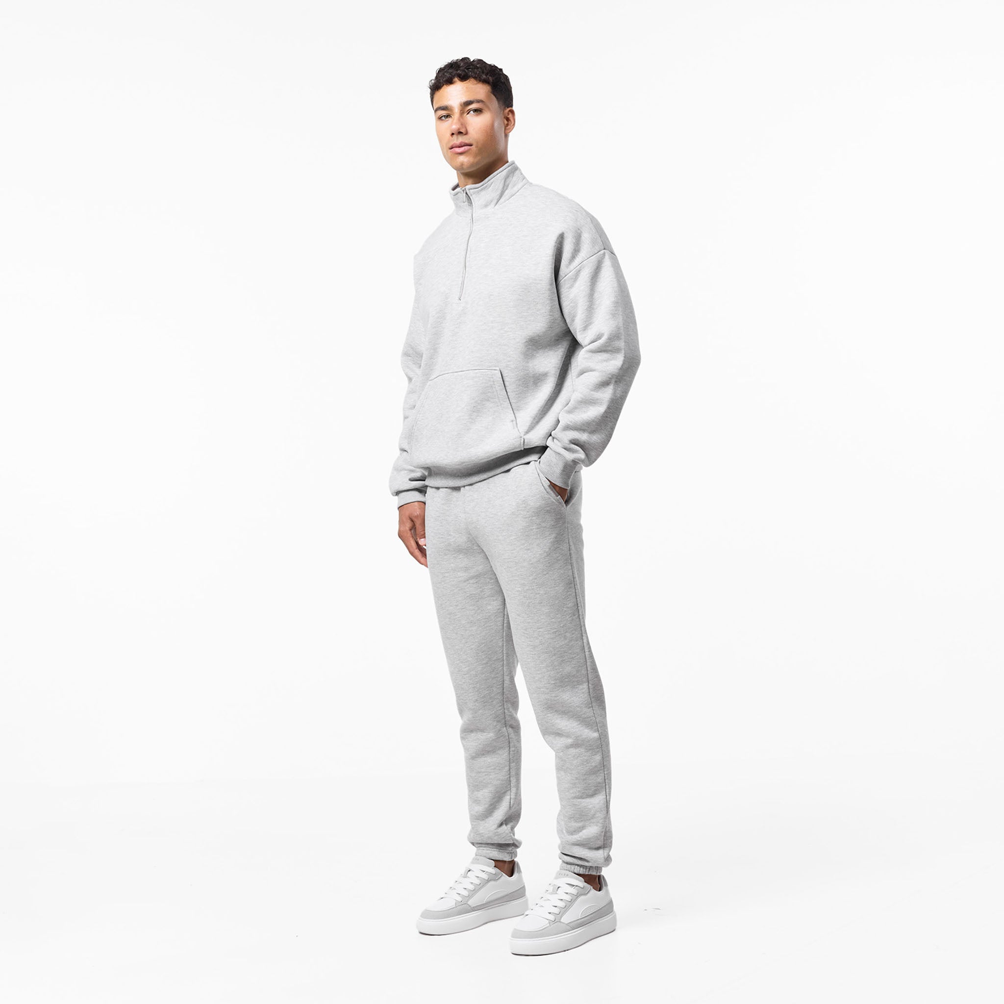 Relaxed Fit 1/4 Zip Tracksuit Grey Marl