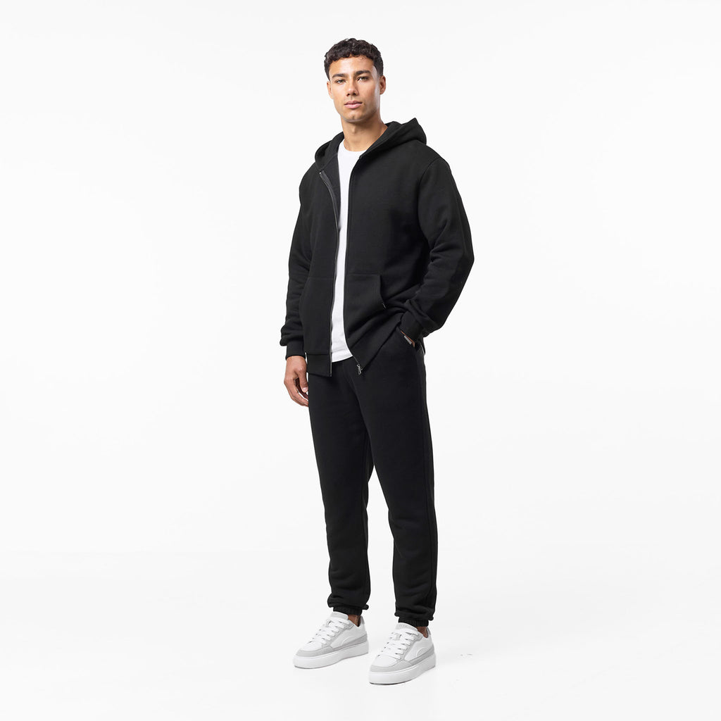 Men's  Black Relaxed Fit Full Zip Tracksuit  Closure London Front View