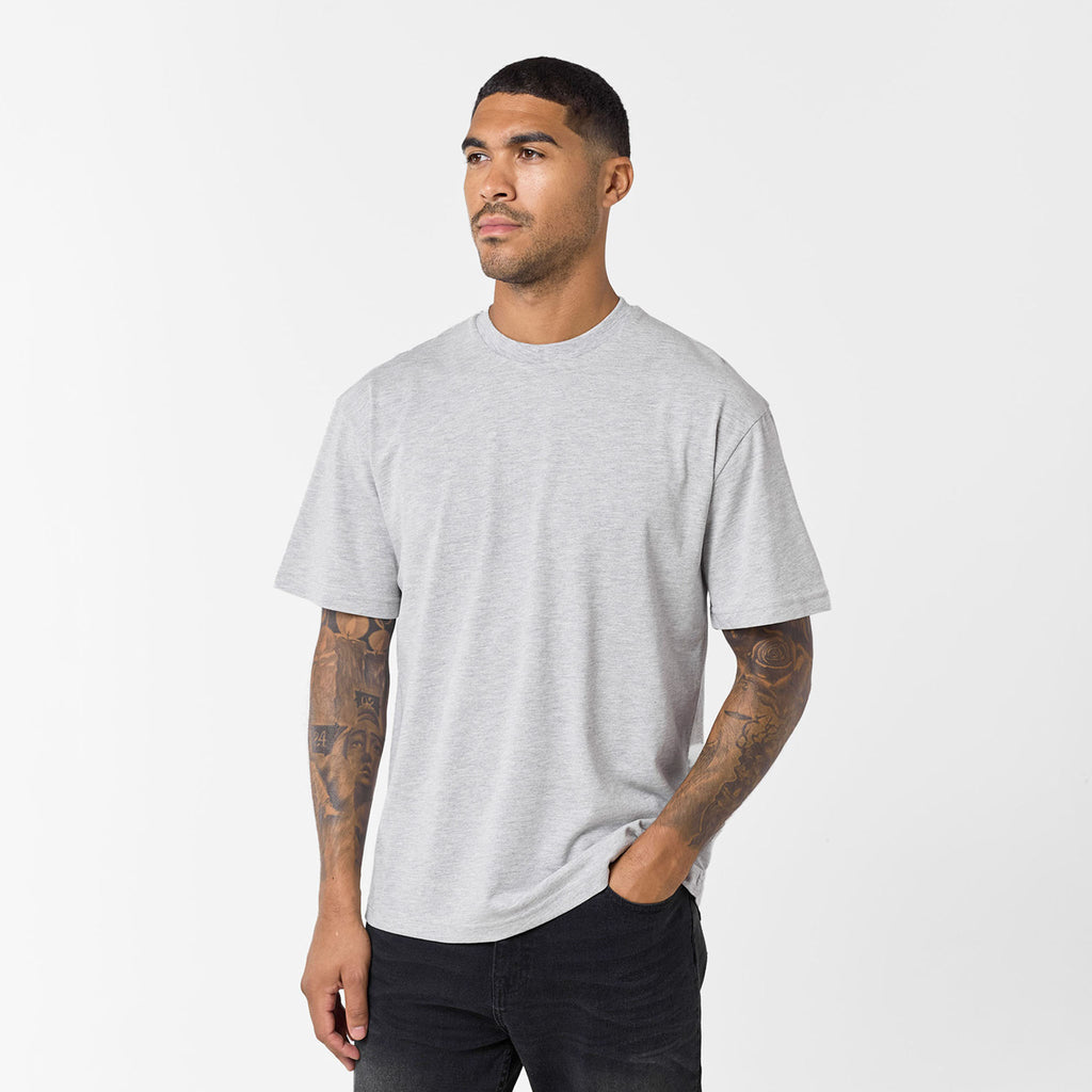 Men's  Grey Marl Core Relaxed Fit T-Shirt  Closure London  Front View