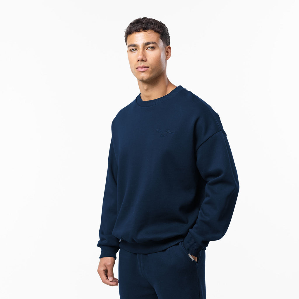 Men's  Navy Tonal Signature Sweatshirt  Closure London  Front View