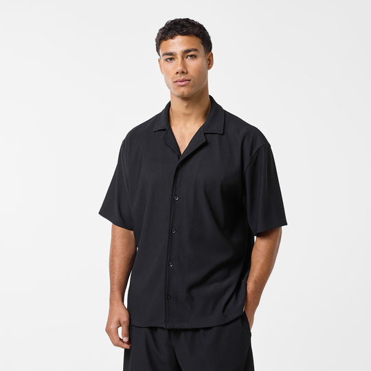 Men's  Black Pleated Shirt  Closure London  Front View