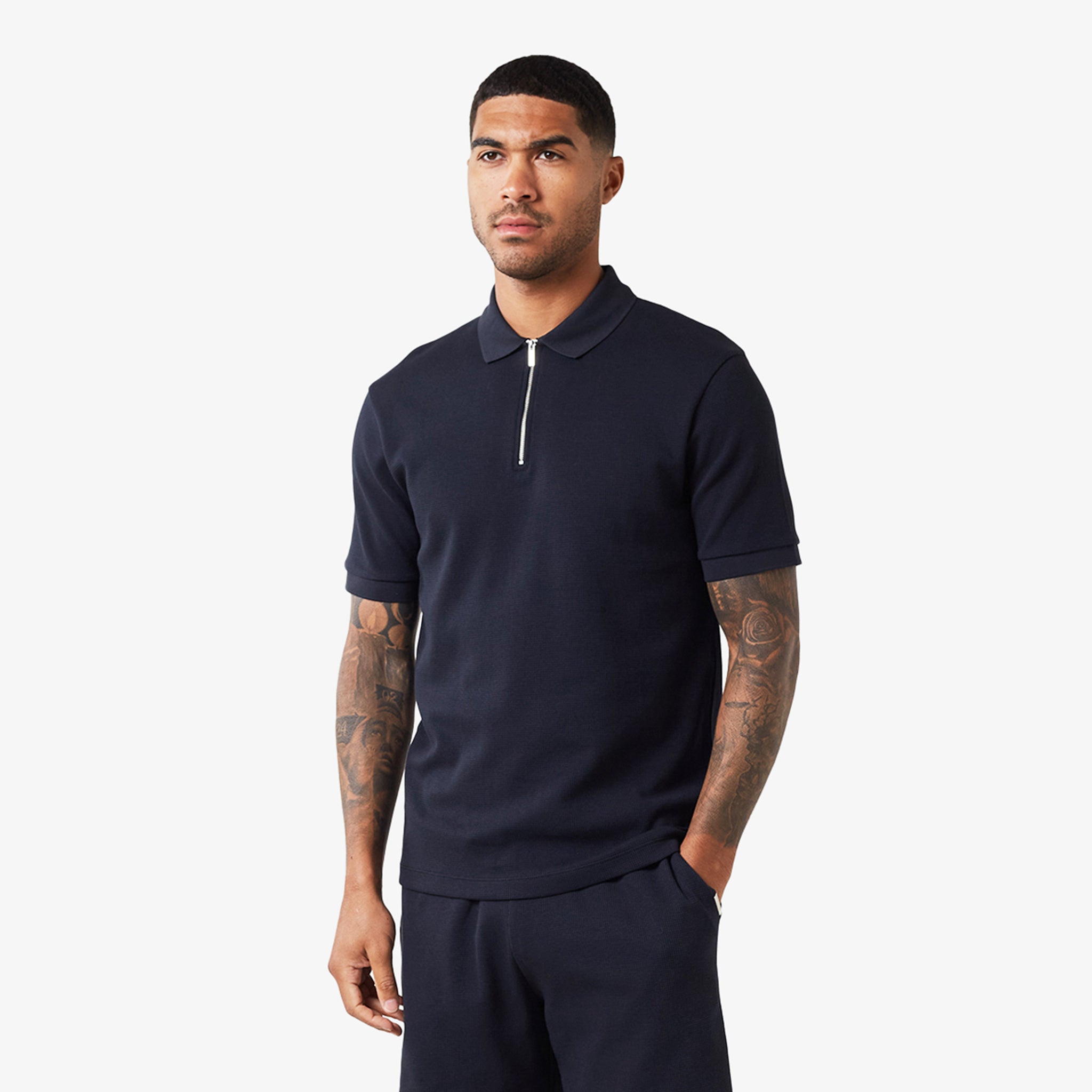 Waffle Knit Zip Polo Dark