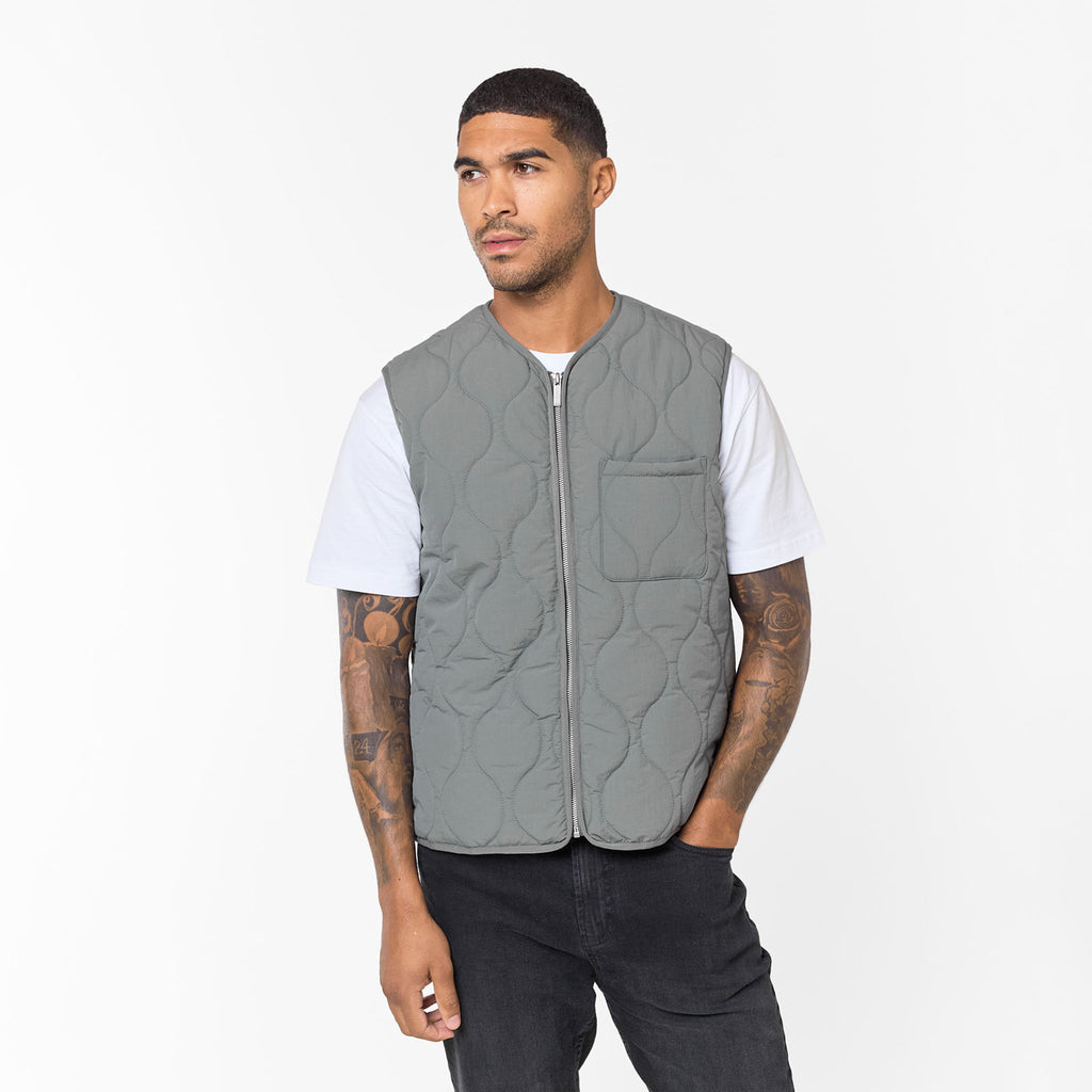 Men's Khaki Onion Quilted Gilet Closure London  Front View