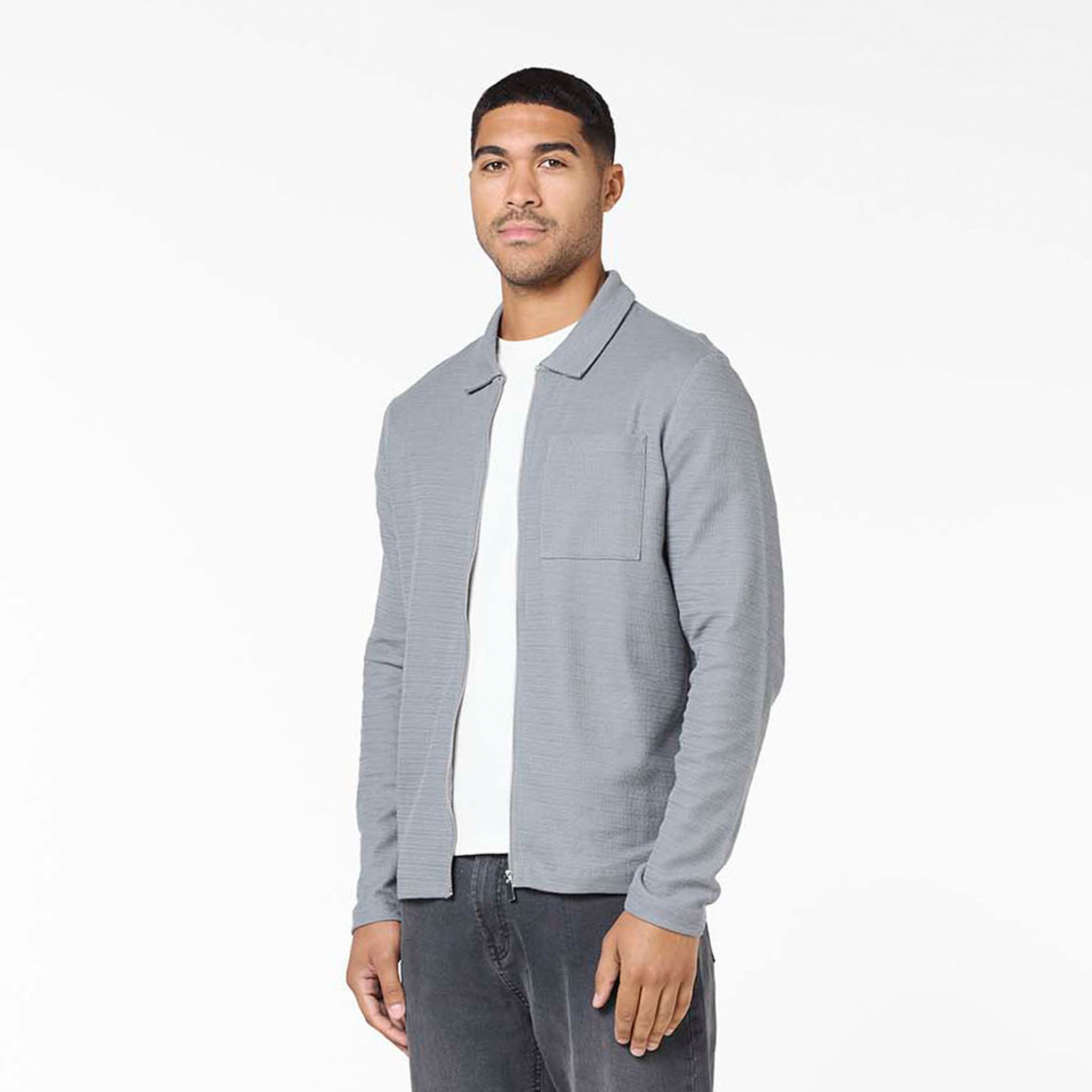Tonal Knit Zip Overshirt | Mid Grey – Closure London