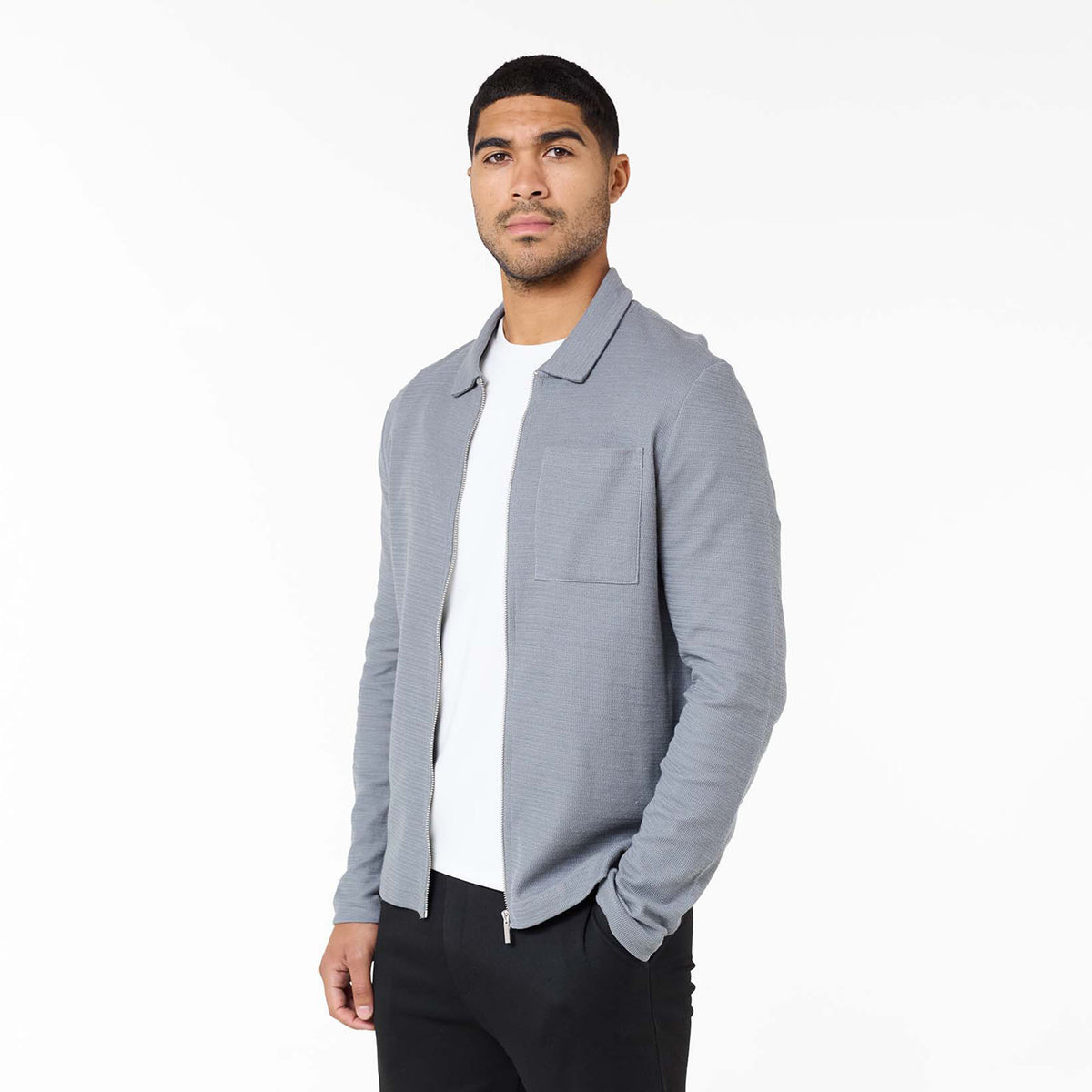 Tonal Knit Zip Overshirt | Mid Grey – Closure London